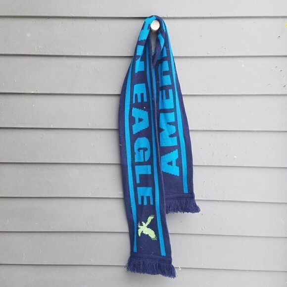 American Eagle Blue Black Knit Scarf 72" x 6 1/2" - Picture 4 of 6